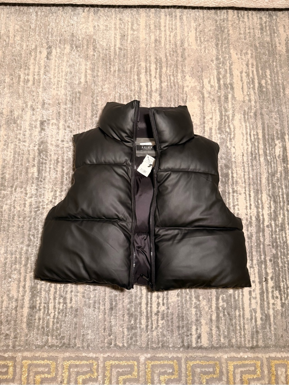 AKIRA Black Quilted Faux-Leather Puffer Vest